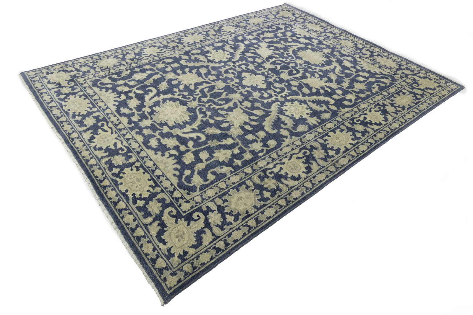 Muted Slate Blue Floral 9X12 Transitional Oriental Rug - 3