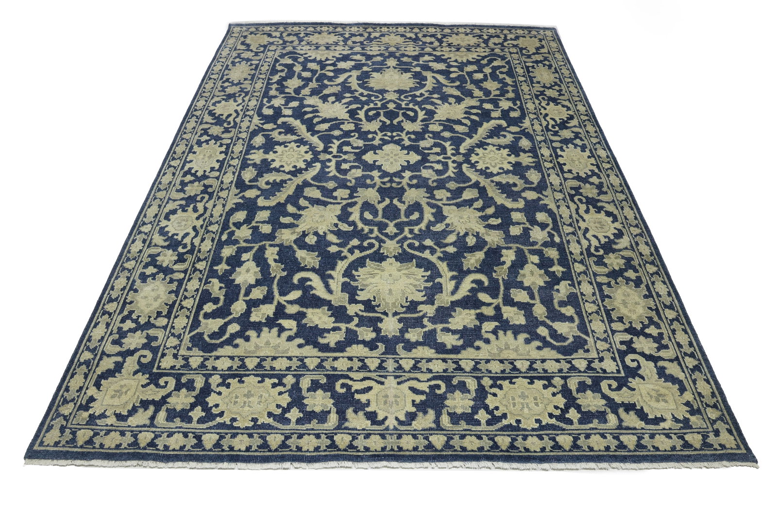 Muted Slate Blue Floral 9X12 Transitional Oriental Rug - 4