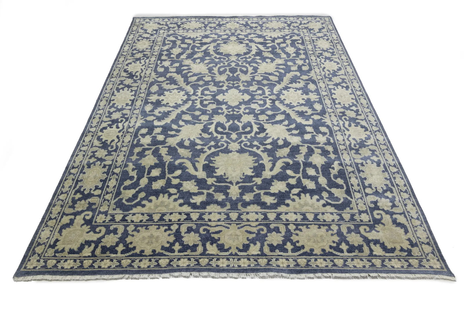Muted Slate Blue Floral 9X12 Transitional Oriental Rug - 5
