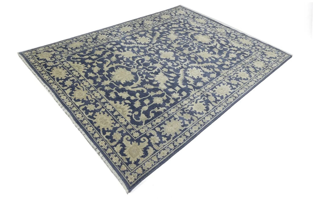 Muted Slate Blue Floral 9X12 Transitional Oriental Rug - 6