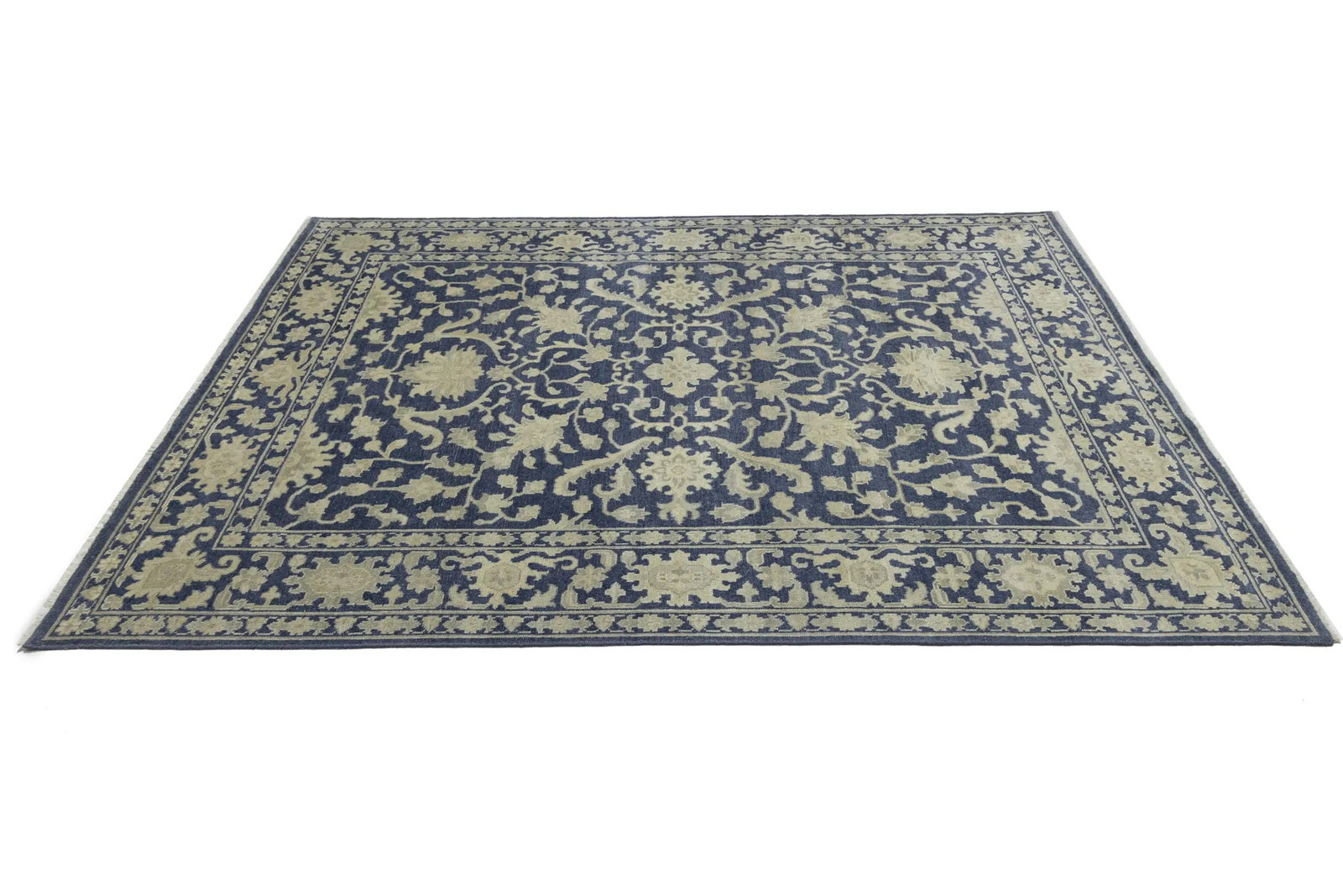 Muted Slate Blue Floral 9X12 Transitional Oriental Rug - 7