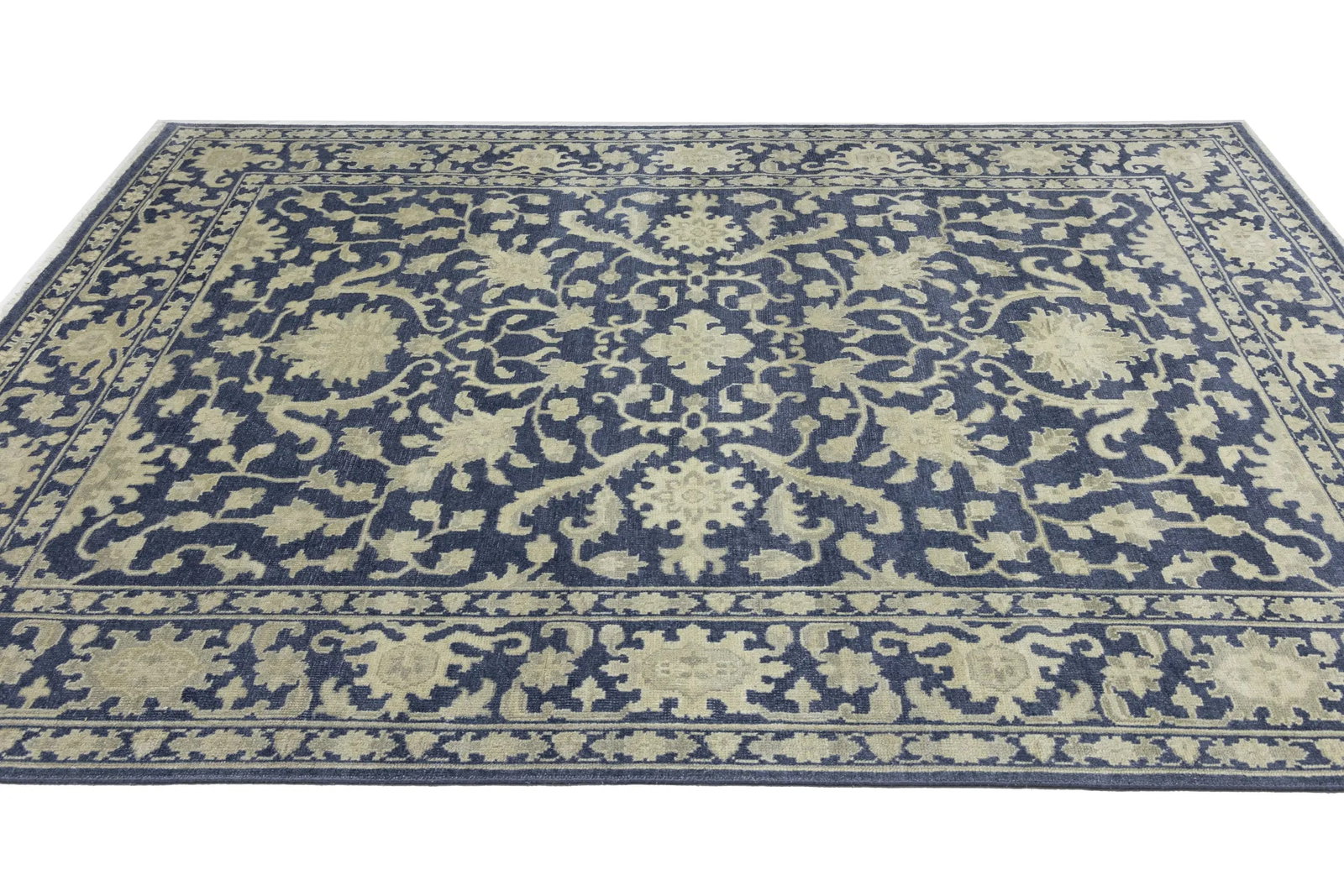 Muted Slate Blue Floral 9X12 Transitional Oriental Rug - 8