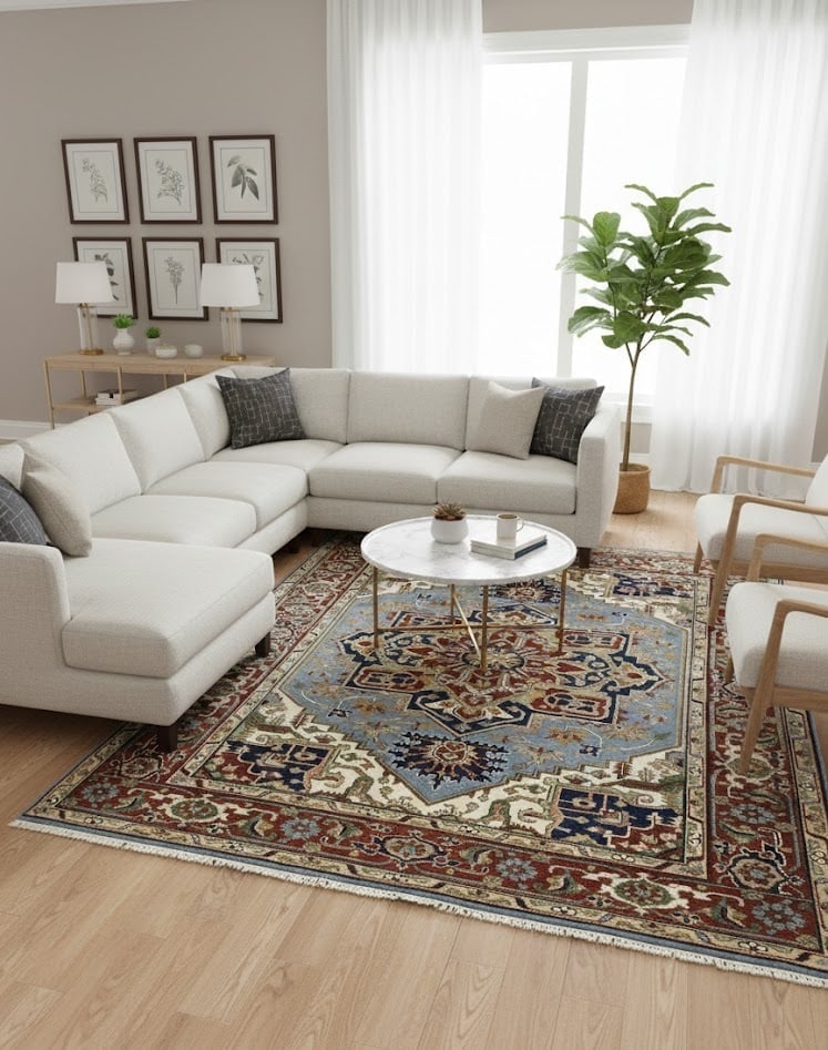 Light Blue Floral 9X12 Heriz Serapi Oriental Rug - 2