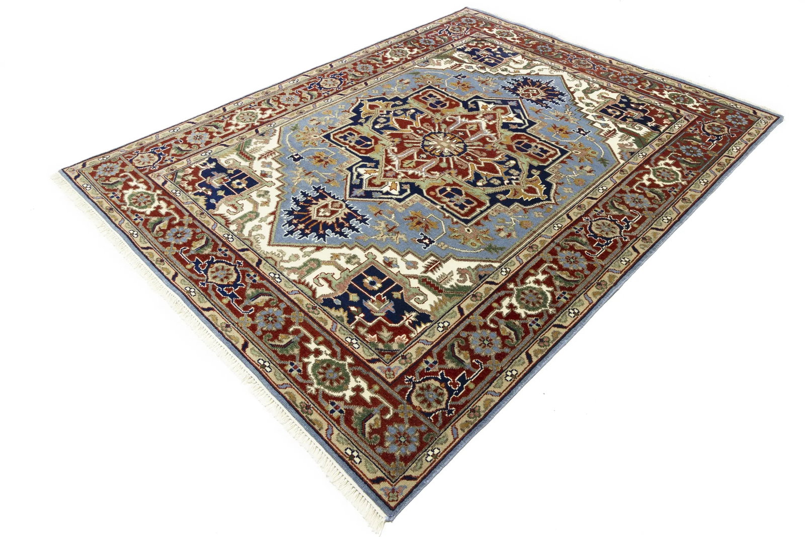 Light Blue Floral 9X12 Heriz Serapi Oriental Rug - 4
