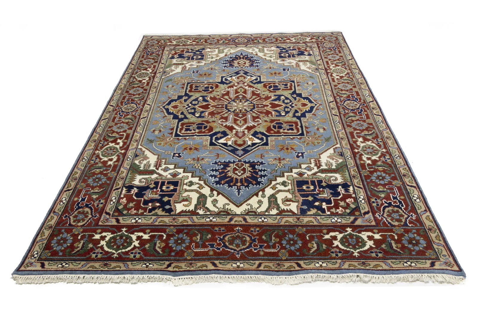 Light Blue Floral 9X12 Heriz Serapi Oriental Rug - 5