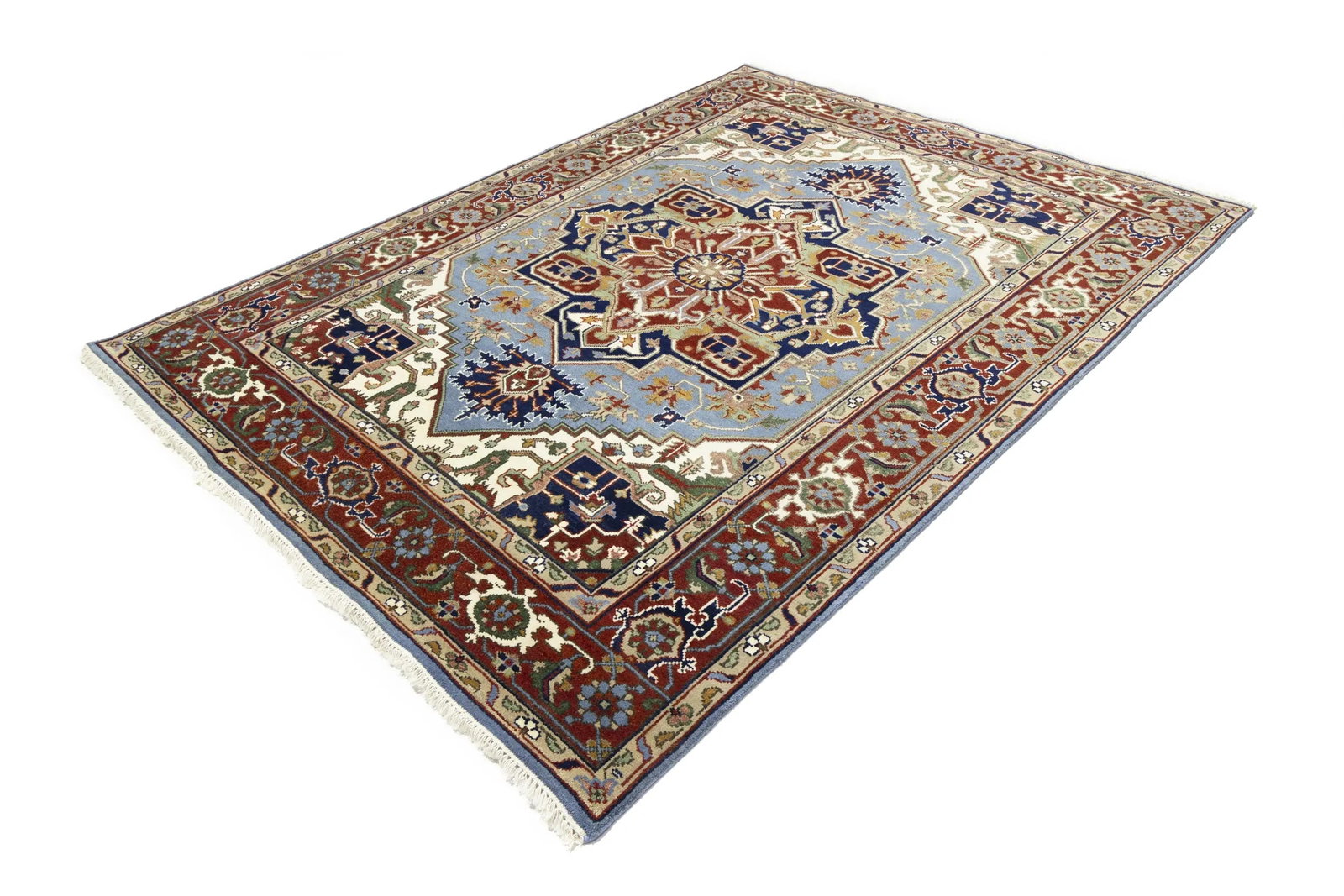 Light Blue Floral 9X12 Heriz Serapi Oriental Rug - 6
