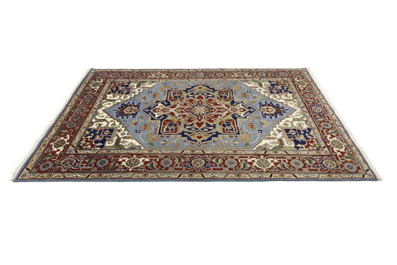 Light Blue Floral 9X12 Heriz Serapi Oriental Rug - 7