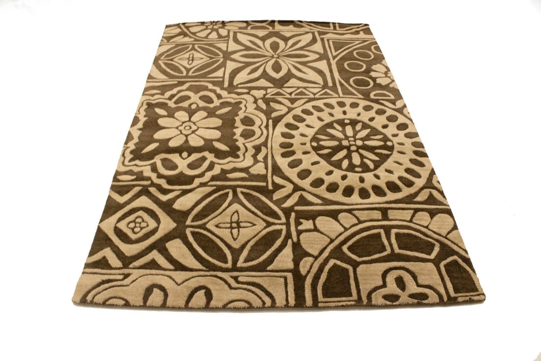 Brown and Beige Floral 5X8 Hand-Tufted Modern Rug - 3