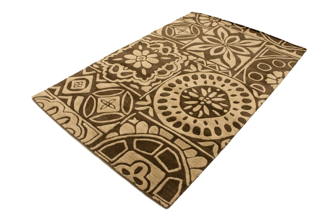 Brown and Beige Floral 5X8 Hand-Tufted Modern Rug - 4