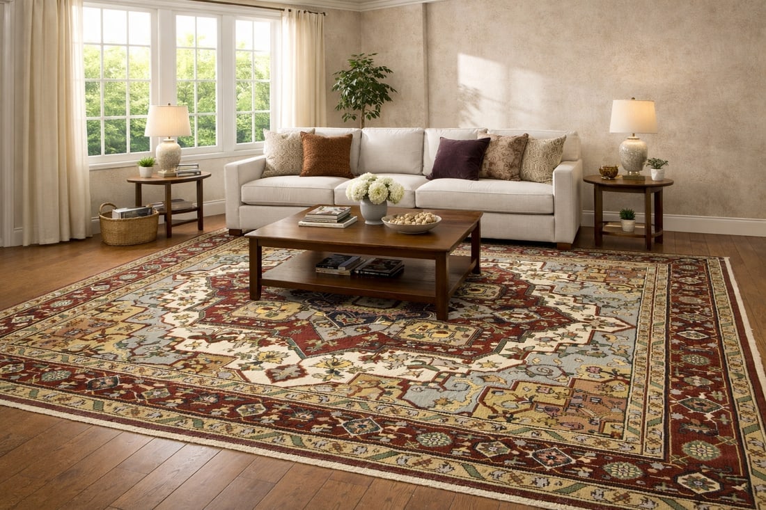 Cream Floral 9X12 Heriz Serapi Oriental Rug - 2