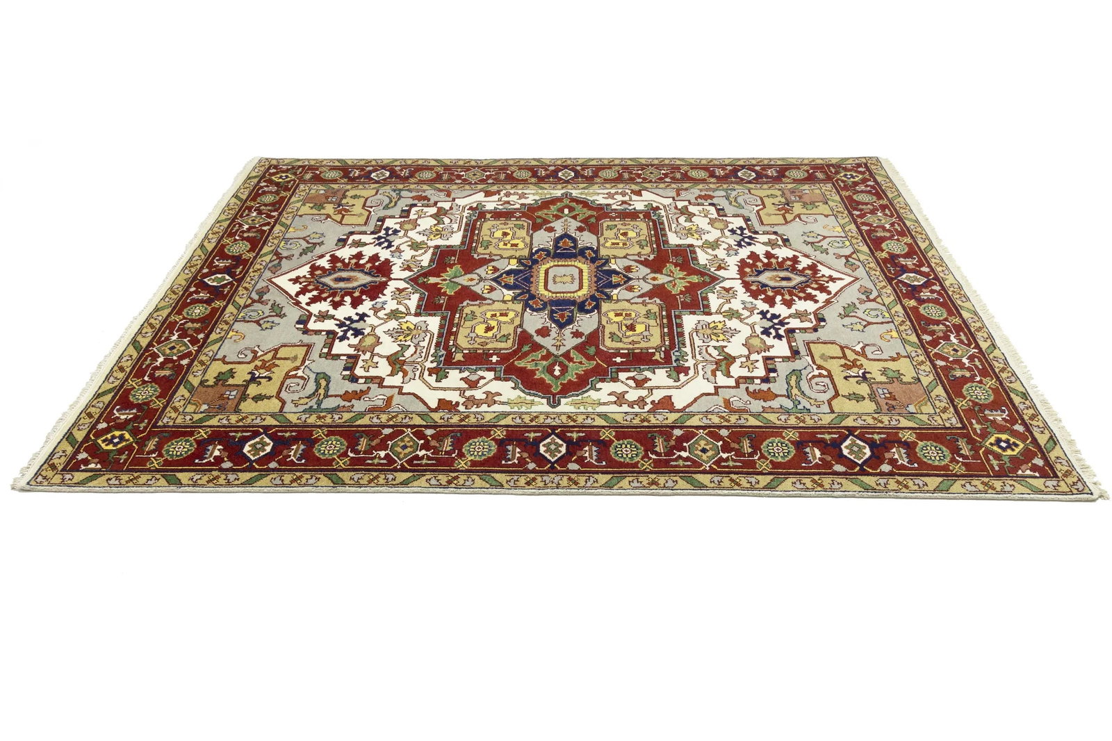 Cream Floral 9X12 Heriz Serapi Oriental Rug - 7