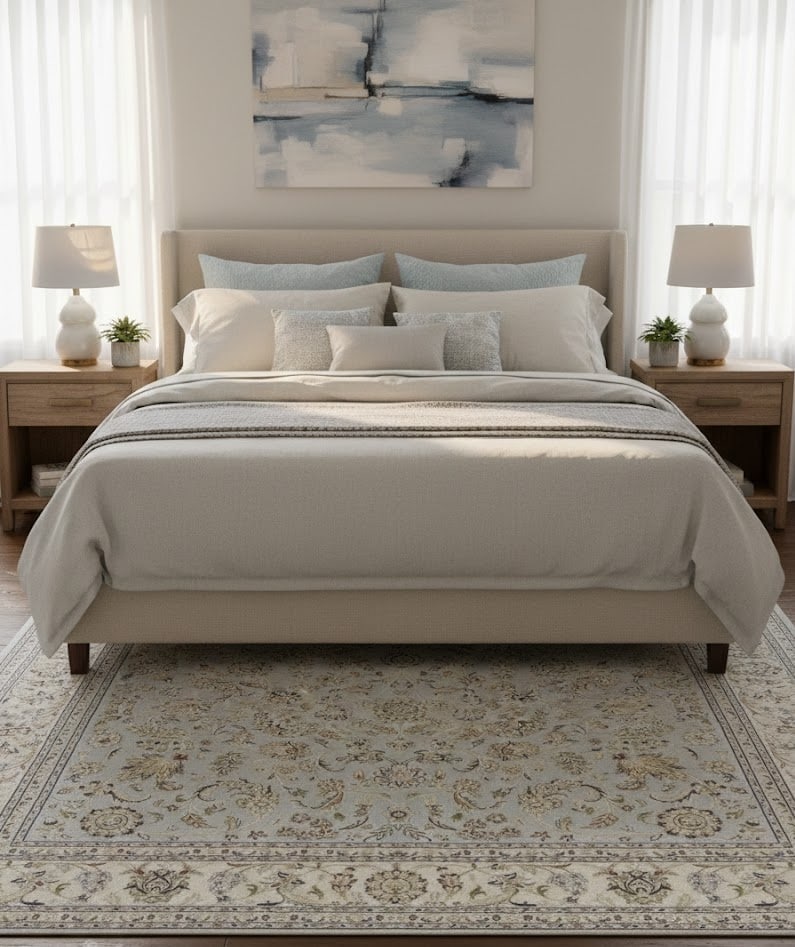 Light Blue-gray Floral 8X10 Indo-Nain Oriental Rug - 2