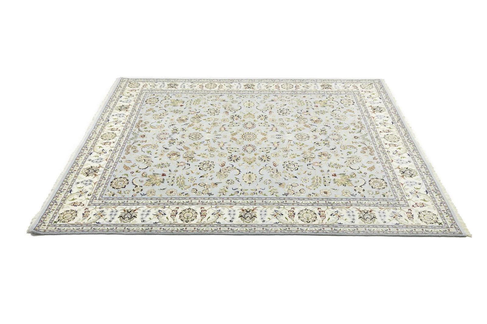 Light Blue-gray Floral 8X10 Indo-Nain Oriental Rug - 7