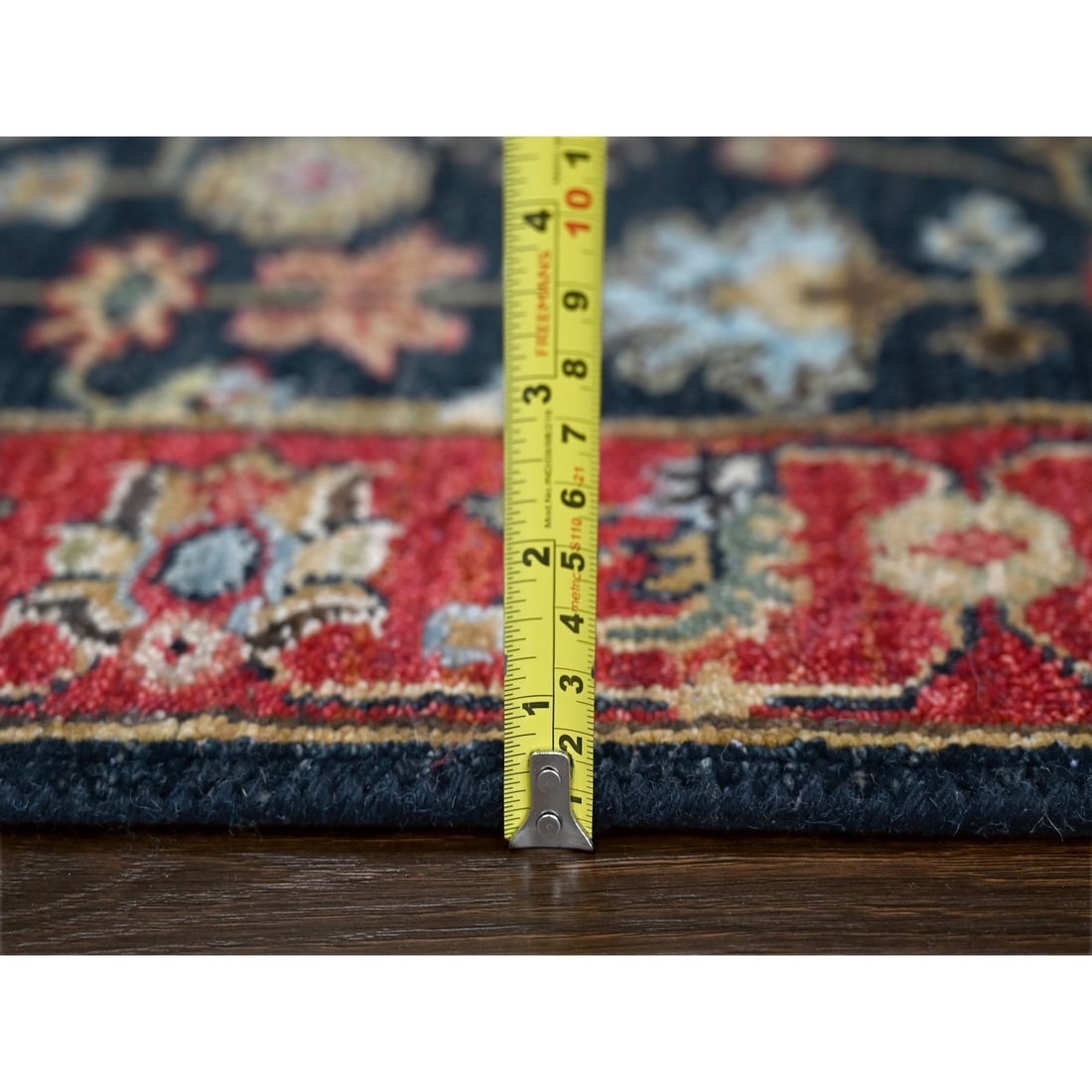 Denim Black, Organic Wool, Hand Knotted, Karajeh Design Runner Rug - 7