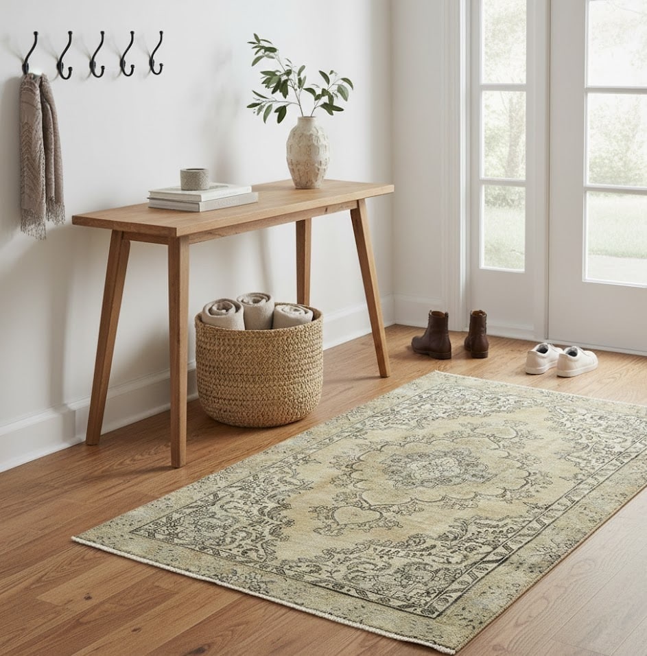 Muted Traditional Floral 5'5X9'5 Distressed Tabriz Persian Rug - 2