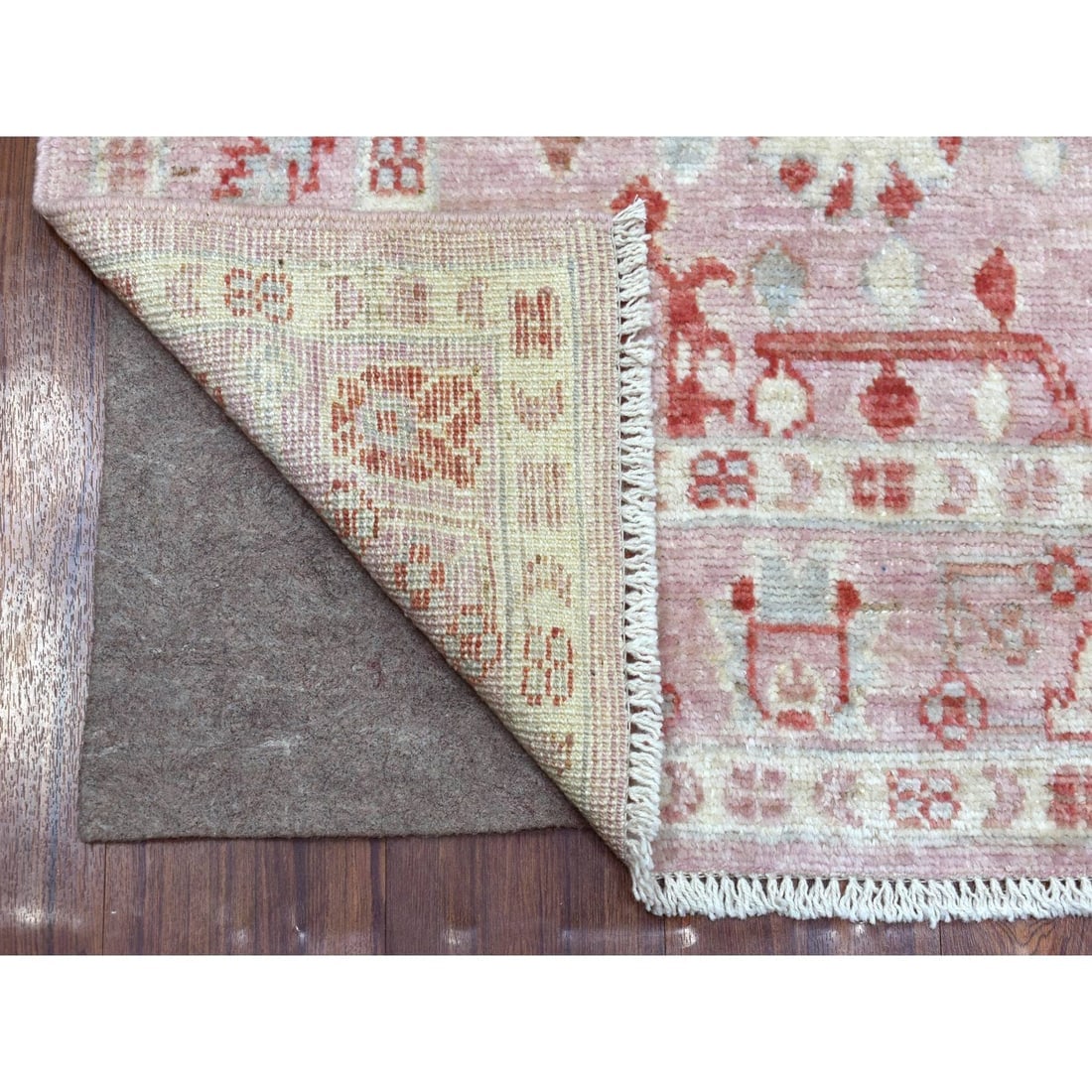 Coral Pink, Afghan Angora Oushak, Hand Knotted and Pure Wool Rug - 2