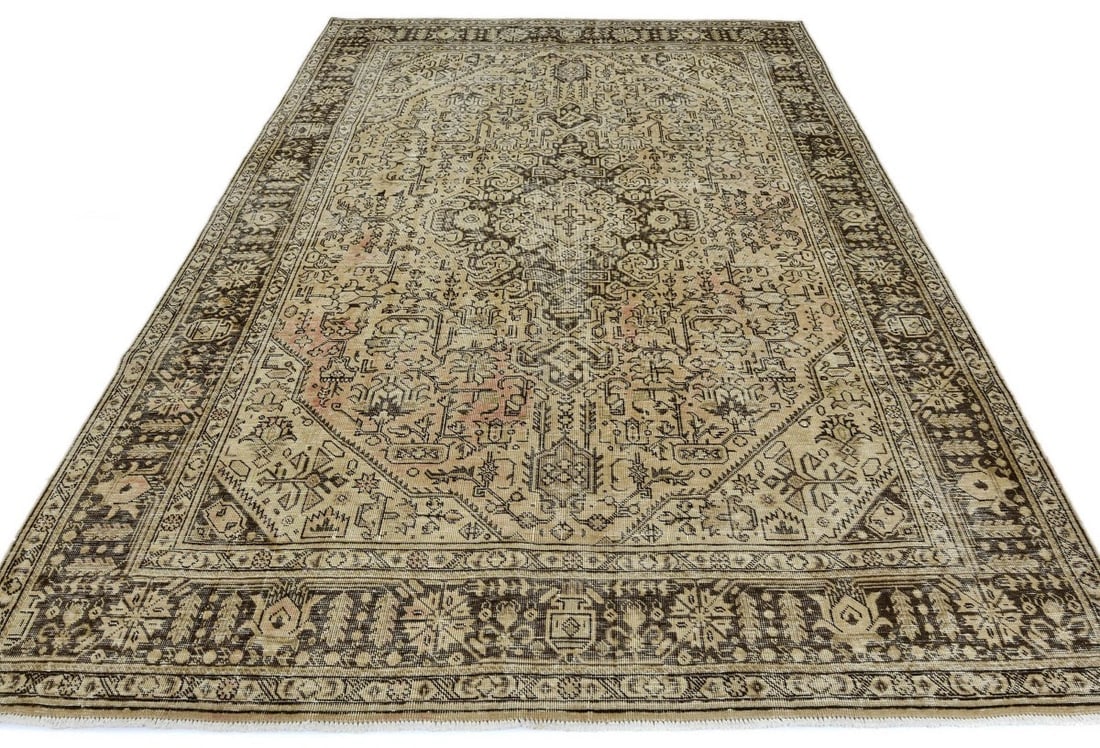 Muted Traditional Floral 6'5X9'3 Distressed Tabriz Persian Rug - 3