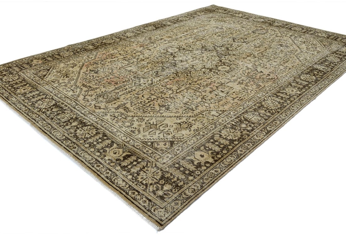 Muted Traditional Floral 6'5X9'3 Distressed Tabriz Persian Rug - 4
