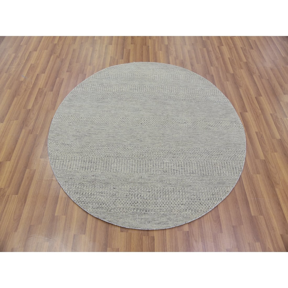 Perfect Gray Undyed Wool Hand Knotted Grass Design Round Oriental Rug - 2
