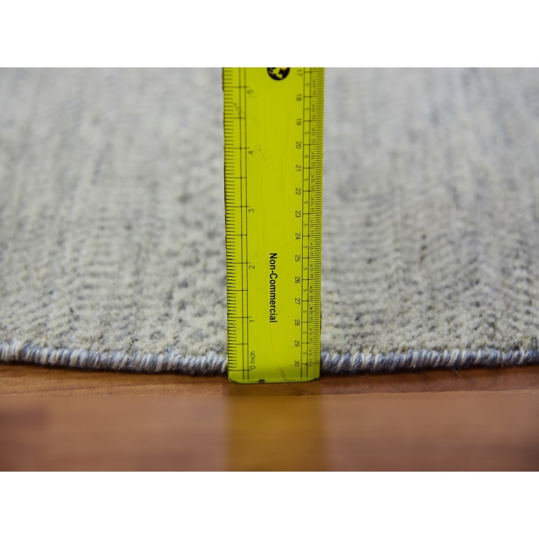 Perfect Gray Undyed Wool Hand Knotted Grass Design Round Oriental Rug - 6
