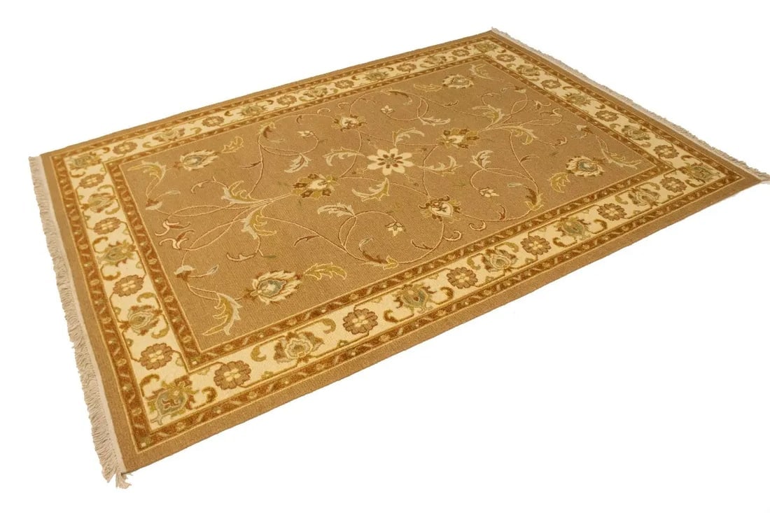 Khaki Floral 6X8 Sumak Oriental Rug - 5