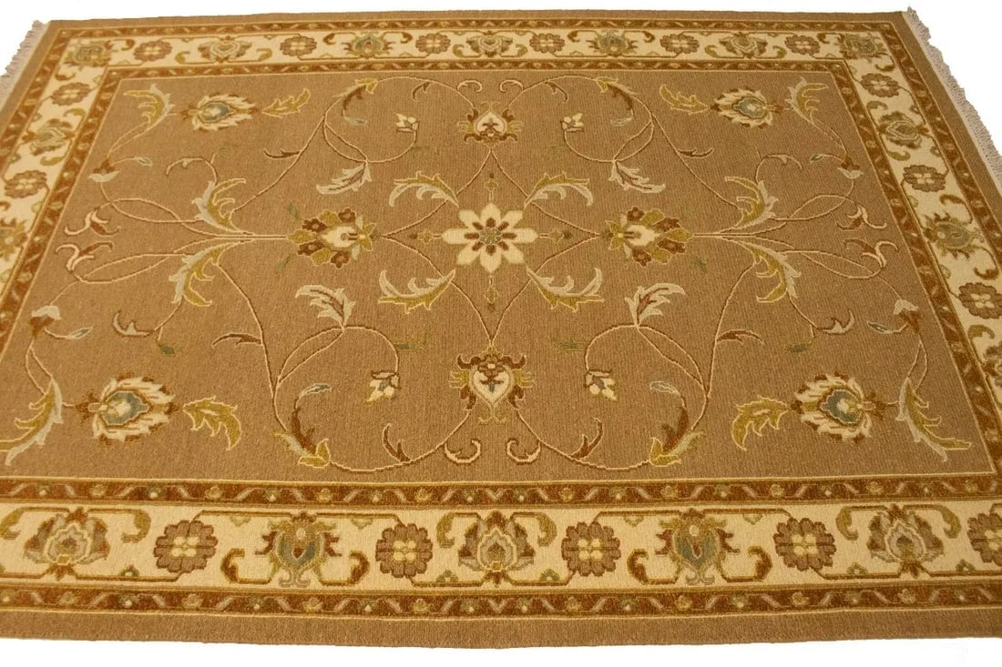 Khaki Floral 6X8 Sumak Oriental Rug - 7