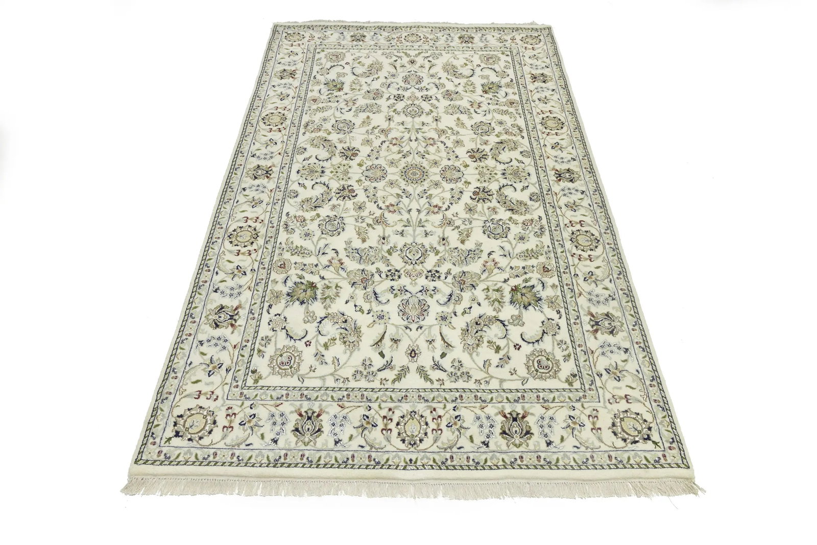 Cream Floral 6X9 Indo-Nain Oriental Rug - 3