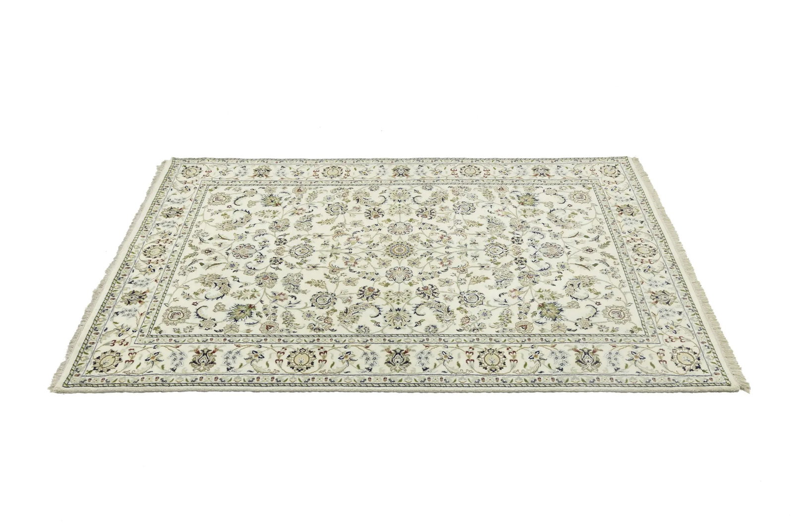 Cream Floral 6X9 Indo-Nain Oriental Rug - 7