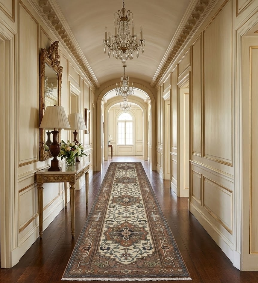 Cream Floral 3X16 Heriz Serapi Oriental Runner Rug - 2