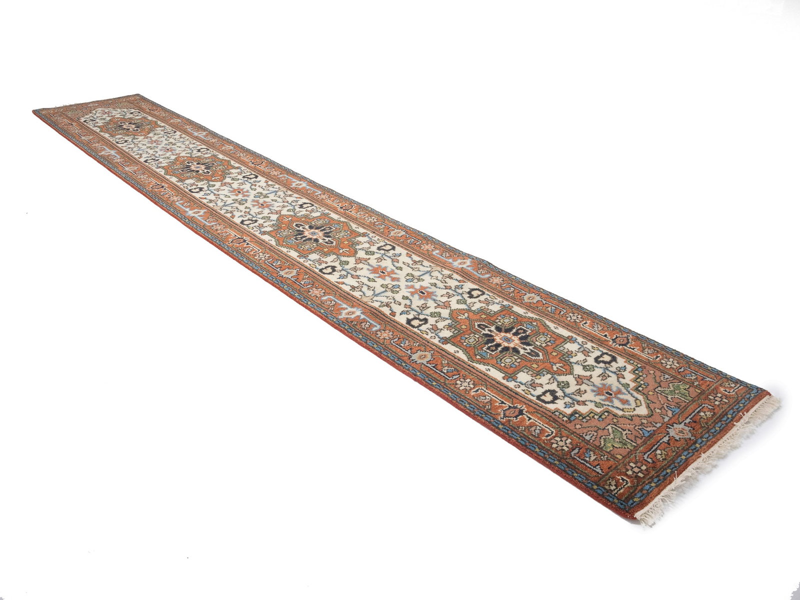 Cream Floral 3X16 Heriz Serapi Oriental Runner Rug - 4