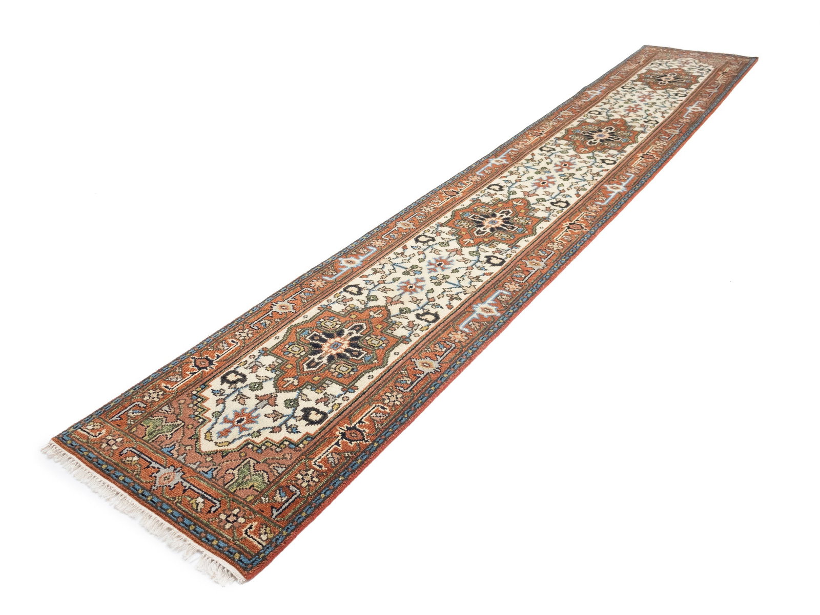Cream Floral 3X16 Heriz Serapi Oriental Runner Rug - 6