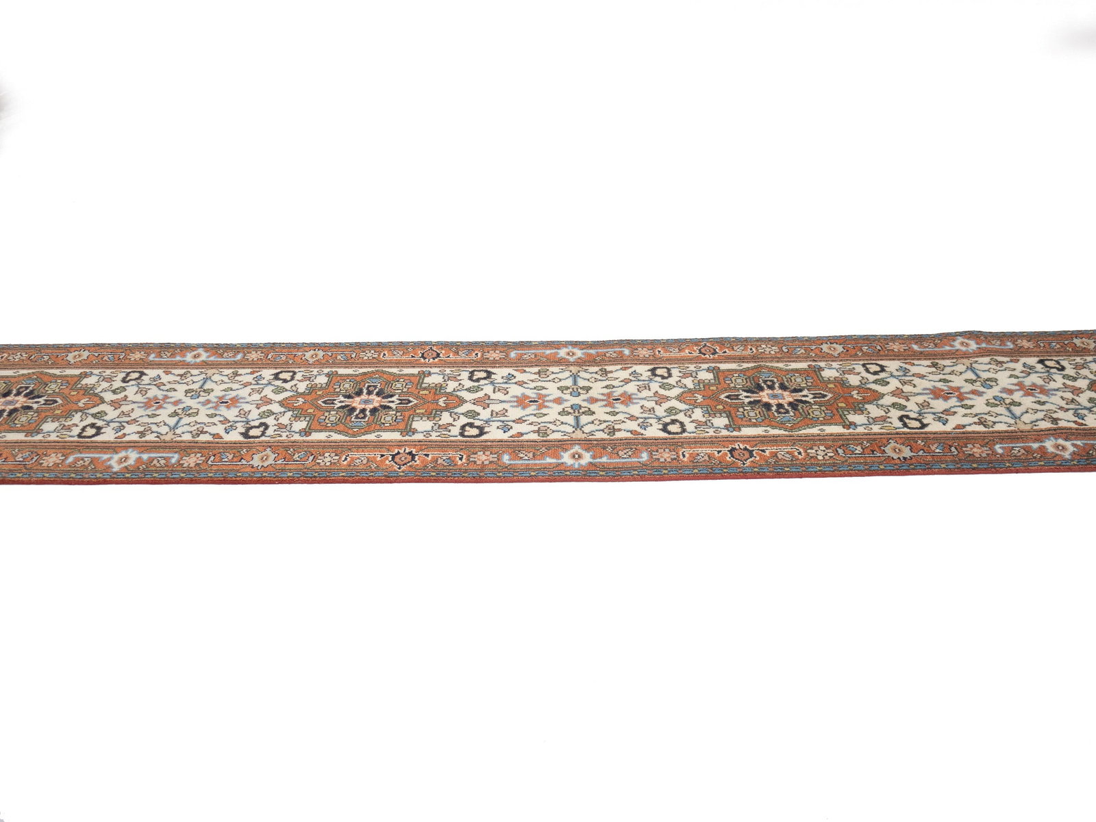 Cream Floral 3X16 Heriz Serapi Oriental Runner Rug - 7