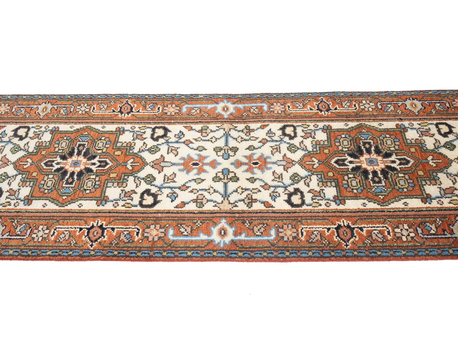 Cream Floral 3X16 Heriz Serapi Oriental Runner Rug - 8