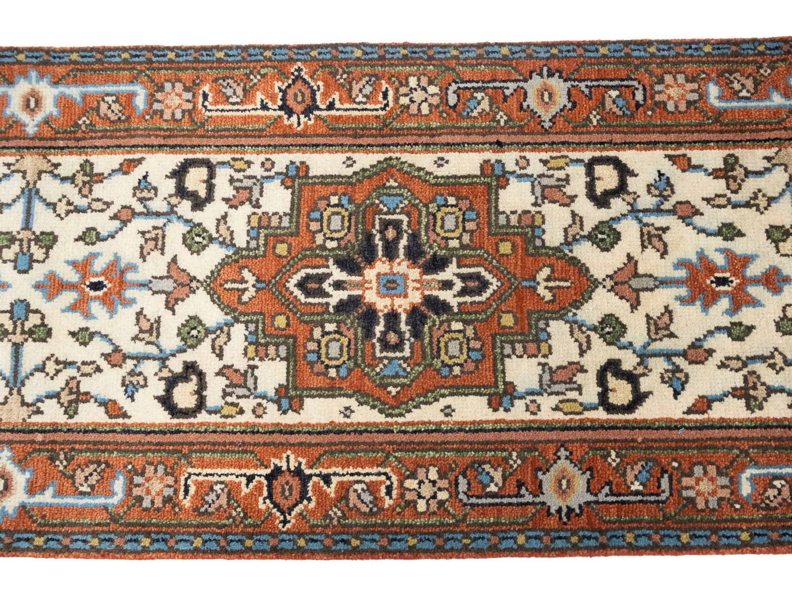 Cream Floral 3X16 Heriz Serapi Oriental Runner Rug - 9