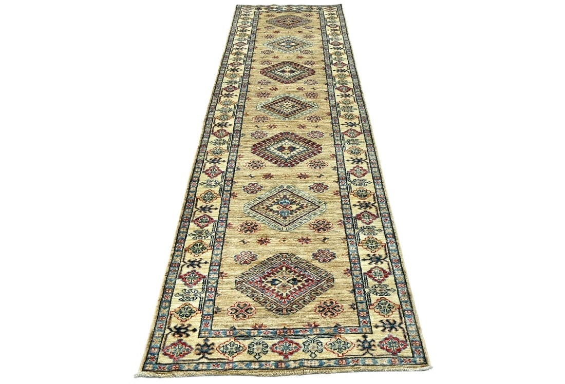 Beige Tribal Geometric 2'7X9'6 Kazak Pakistan Oriental Runner Rug - 3