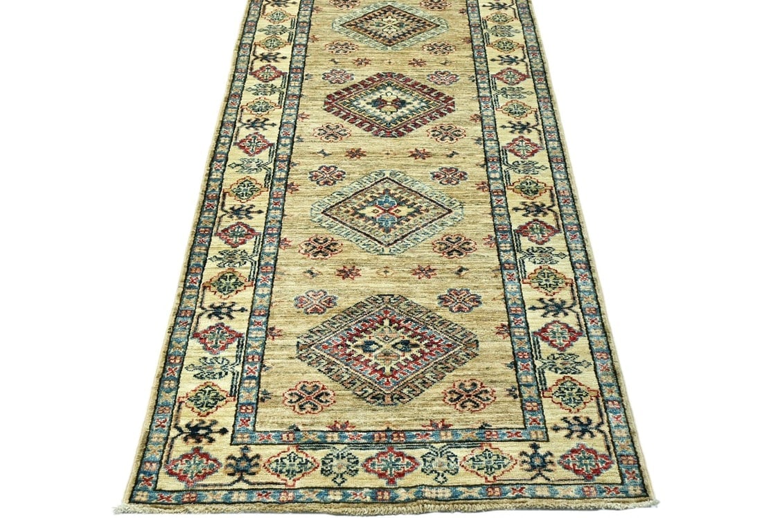 Beige Tribal Geometric 2'7X9'6 Kazak Pakistan Oriental Runner Rug - 4