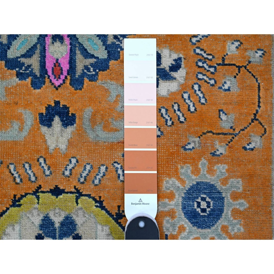 Metallic Orange Colorful Fusion Kazak Caucasian Design Oriental Rug - 3