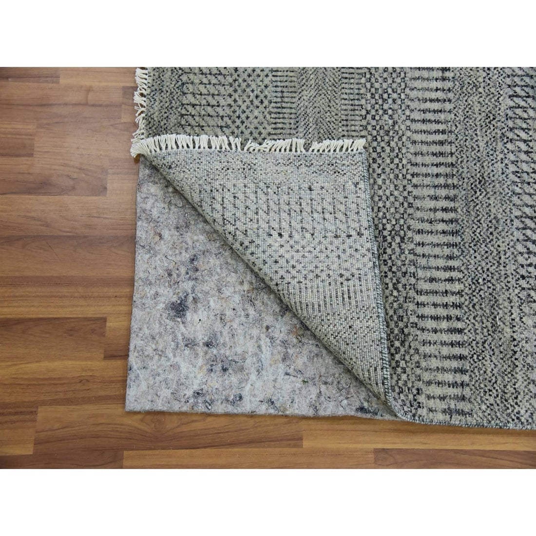 Owl Gray Hand Knotted Grass Design XL Runner Undyed Wool Rug - 3