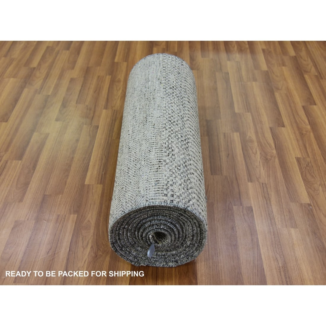 Owl Gray Hand Knotted Grass Design XL Runner Undyed Wool Rug - 5