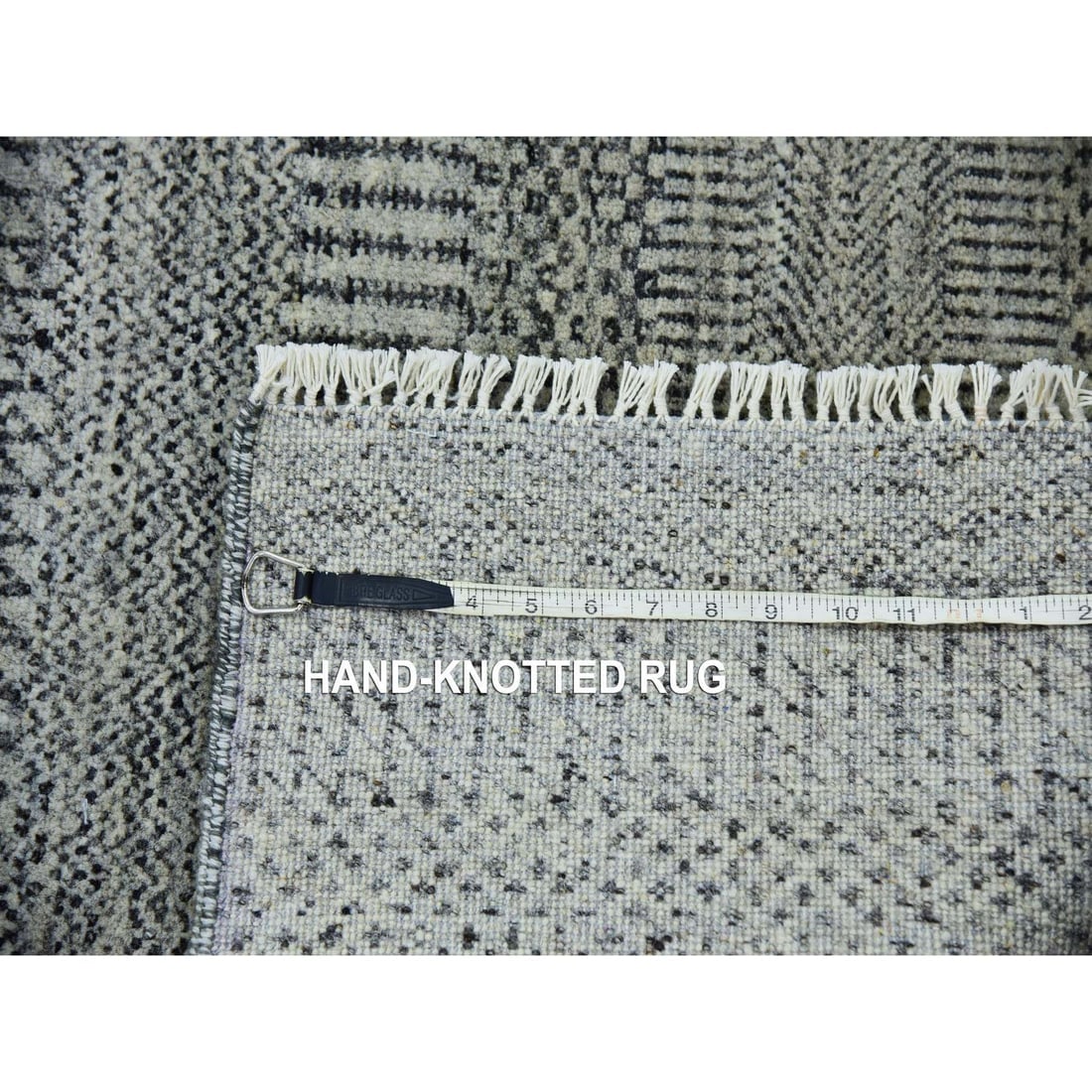 Owl Gray Hand Knotted Grass Design XL Runner Undyed Wool Rug - 7