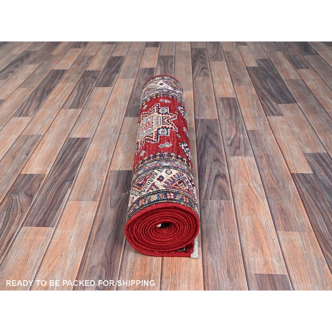 Carmine Red Hand Knotted Super Kazak Shiny Wool Runner Oriental Rug - 5