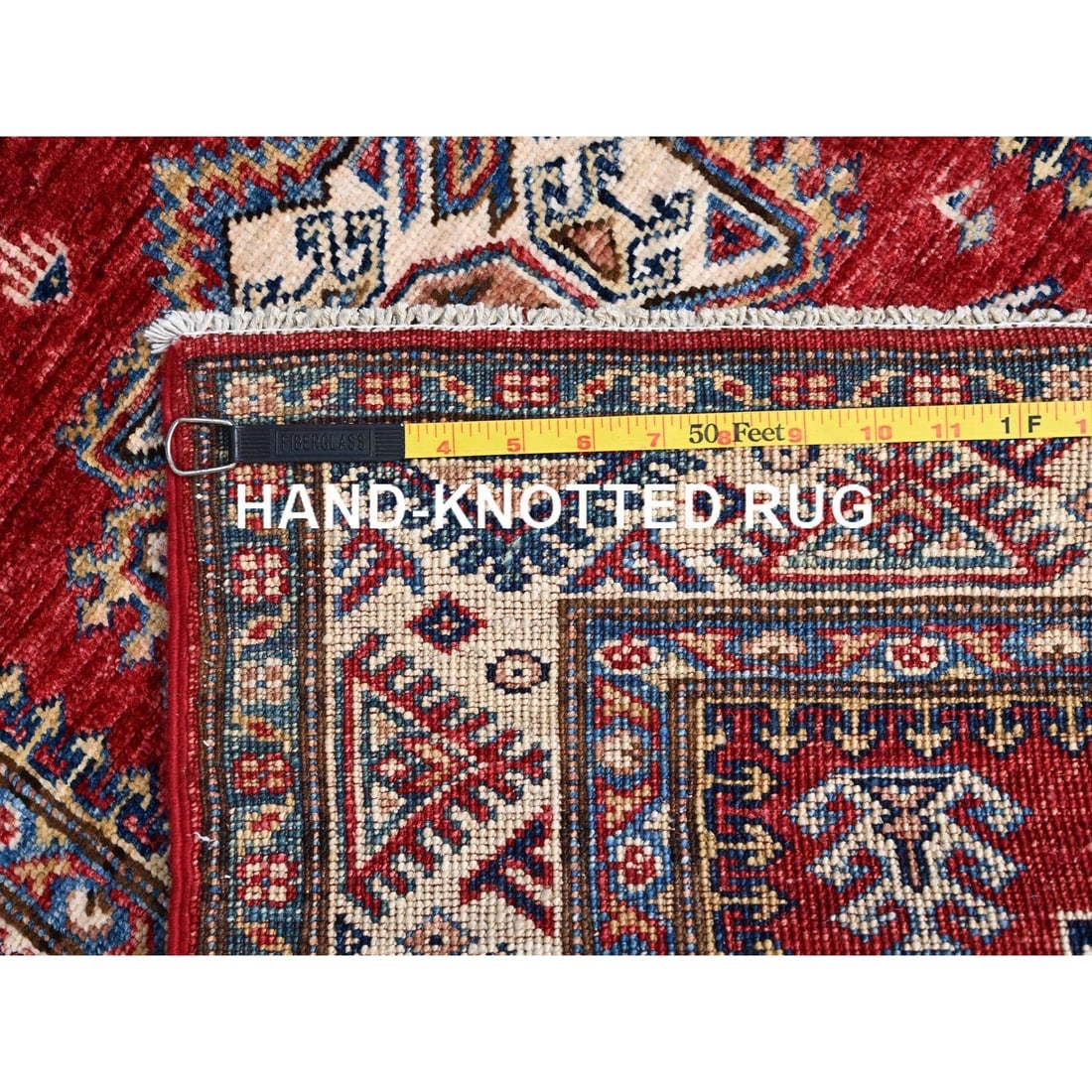 Carmine Red Hand Knotted Super Kazak Shiny Wool Runner Oriental Rug - 7