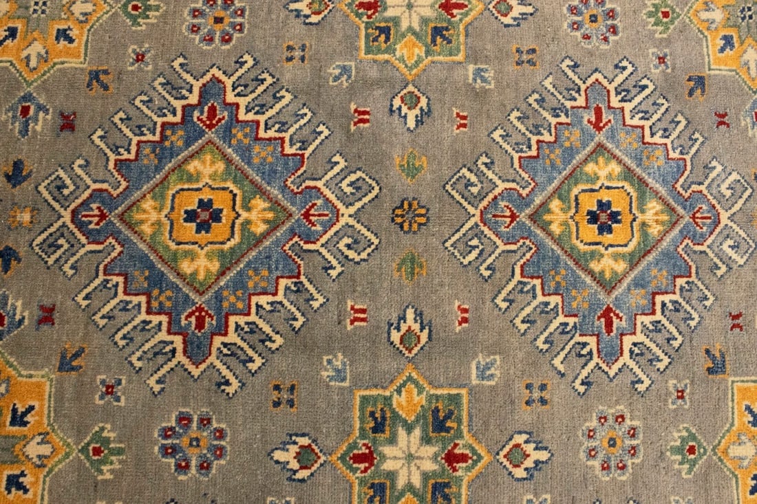 Gray GeometricTribal 8X11 Kazak Pakistan Rug - 7