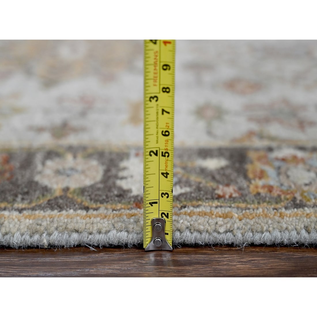 Goose Gray, Karajeh Design, Pure Wool, Hand Knotted Runner Rug - 7