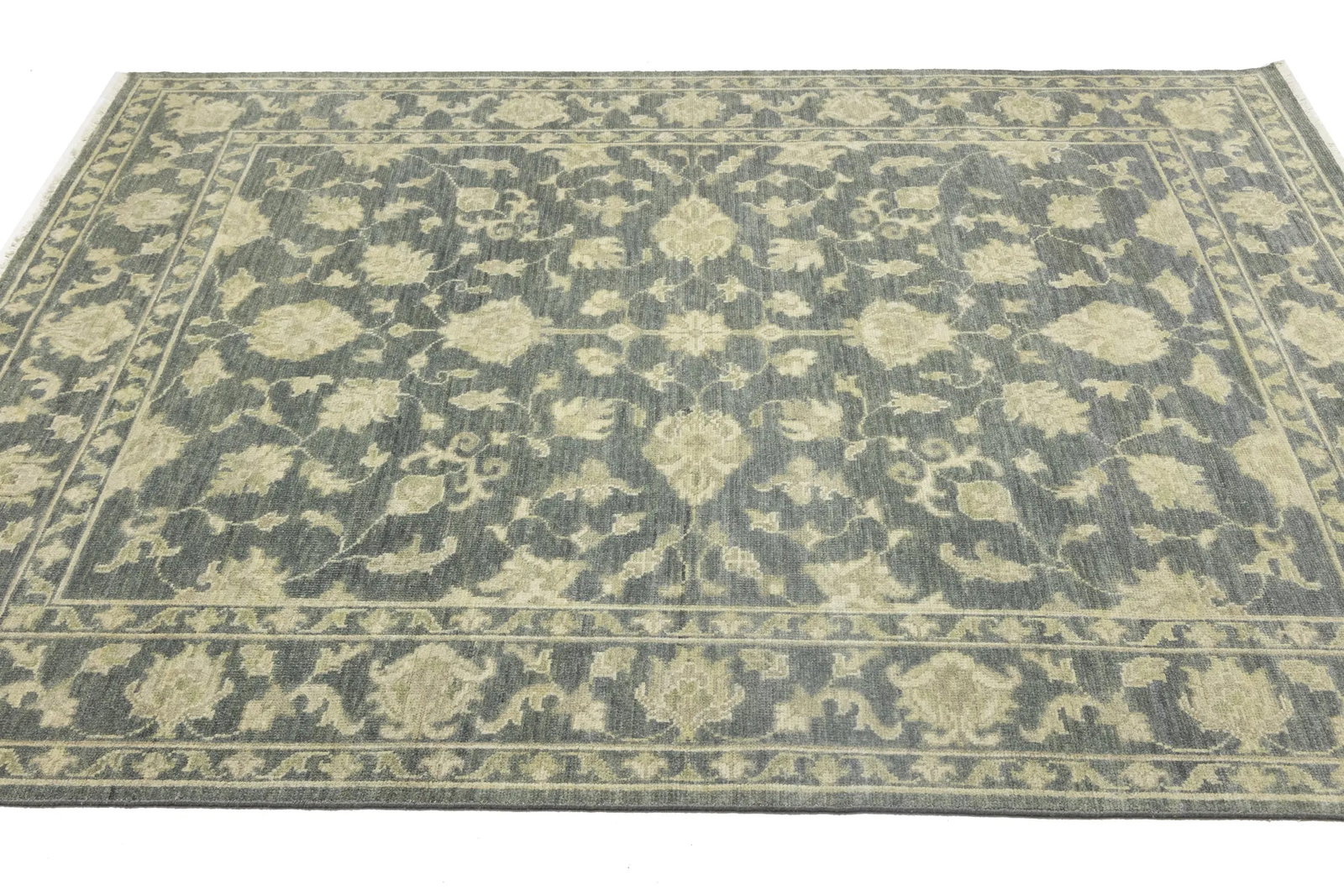 Muted Dark Slate Floral 8X10 Transitional Oriental Rug - 7