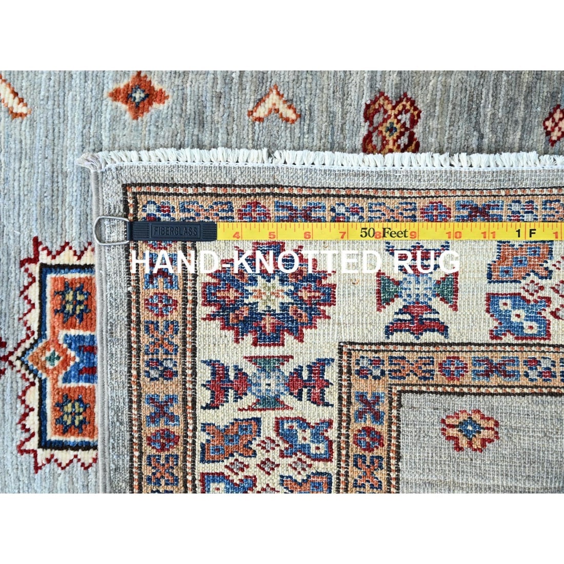 Puritan Gray XL Afghan Hand Knotted Super Kazak Oriental Runner Rug - 7