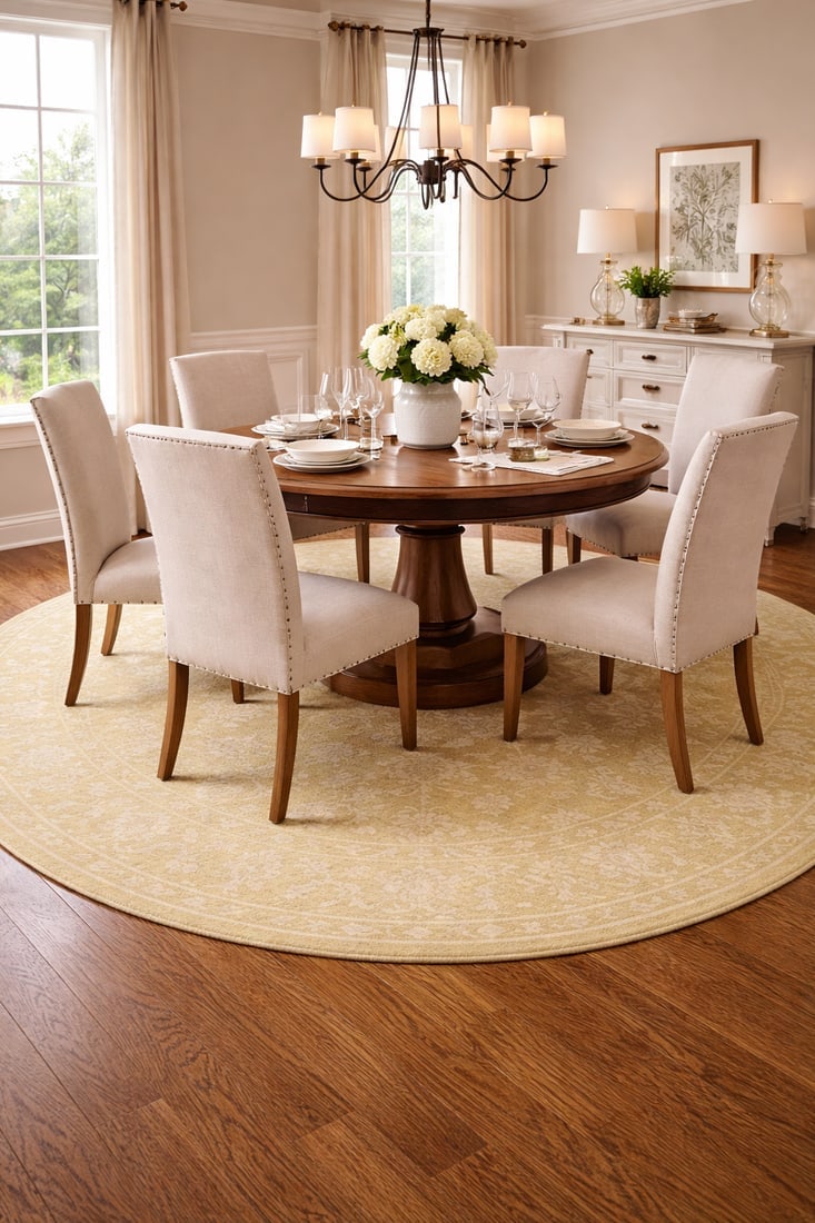 Muted Golden Yellow Floral 8X8 Transitional Oriental Round Rug - 2