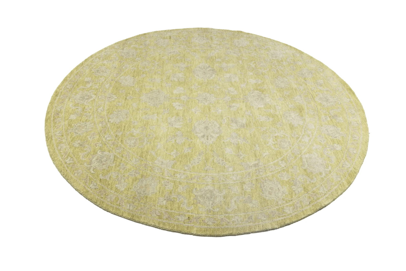 Muted Golden Yellow Floral 8X8 Transitional Oriental Round Rug - 7