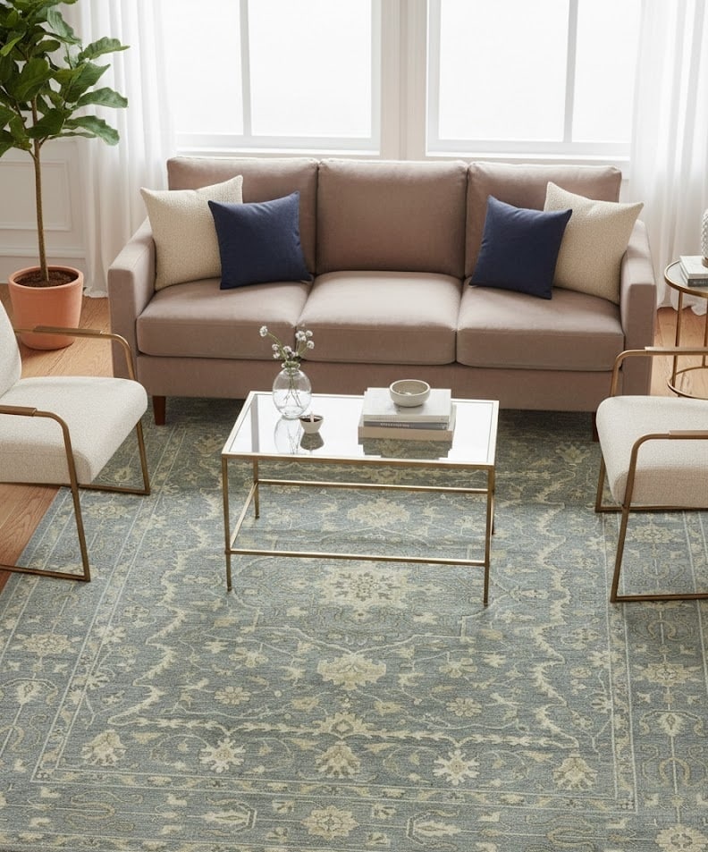Muted Slate Blue Floral 8X10 Transitional Oriental Rug - 2