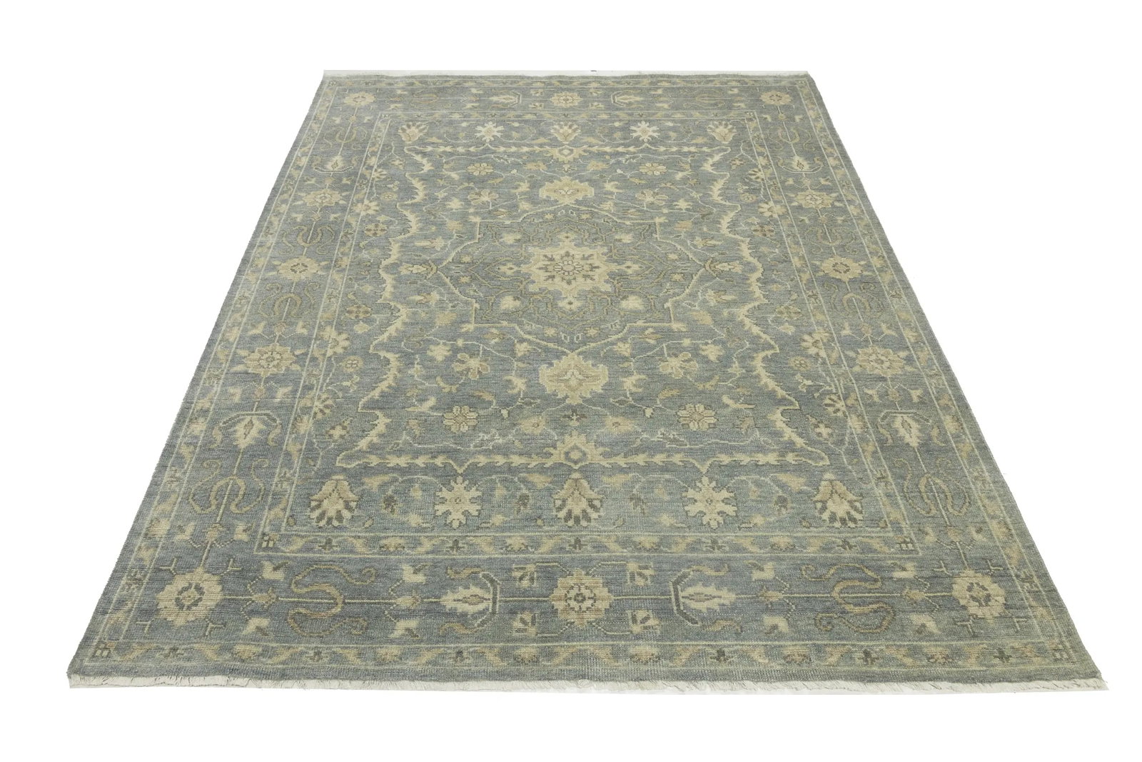Muted Slate Blue Floral 8X10 Transitional Oriental Rug - 3